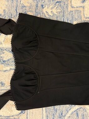 Edikted Black Ribbed Tank Top with Lace Trim